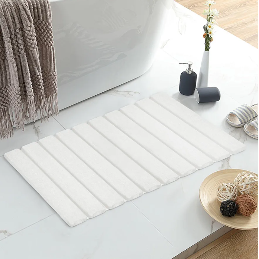 Foldable Stone Bath Mat, Non-Slip Diatomaceous Earth Bath Mat, Super Absorbent Quick Drying Bath Stone Mat, Luxury Bath mat for Bathroom Kitchen Bathtub, 23.4 * 15.4" White