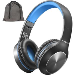 Bluetooth Headphones Over Ear, 68H Playtime 3 EQ Music Modes Wireless Headphones with Microphone/Deep Bass, Foldable Lightweight Headset for PC Home Travel Office (Black Blue)