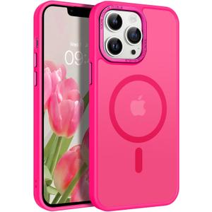 BENTOBEN Magnetic for iPhone 13 Pro Max Case, [Compatible with MagSafe] Translucent Matte Frosted Anti-Fingerprint Slim Shockproof Women Men Protective Cover Case for iPhone 13 Pro Max 6.7",Hot Pink