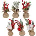 winemana 6 Pcs Mini Christmas Tree Table Decorations, 8" Small Artificial Trees with Red Berries Pine Cone Greenery Tabletop Centerpiece for Home Office Room Holiday Decorations