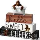 4 Pcs Funny Bigfoot Bathroom Decor Farmhouse Bathroom Decoration Western Hello Sweet Cheeks Table Centerpiece Gift for Christmas Valentines Back to School