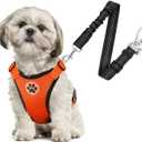 SlowTon Dog Seat Belt Harness for Car, Dog Car Harness Adjustable Mesh Breathable & Dog Seatbelt Safety Tether with Elastic Bungee for Small Medium Large Pets(Orange, Double Clip, XS)