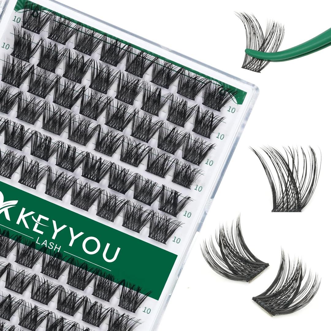 Lash Clusters 96pcs Individual Lashes Y01 D Curl 10mm Eyelash Clusters KEYYOU Volume Wispy Lash Extension Soft&Comfortable Easy DIY at Home(Y01 D-10mm)
