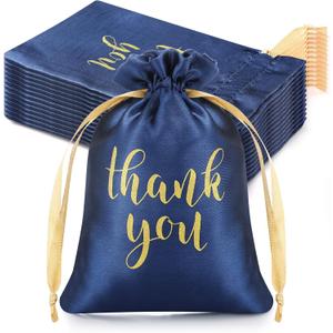 Sieral 50 Pcs Thank You Satin Gift Bags with Drawstring Jewelry Candy Bags for Wedding Bridal Shower Gift Wrap Bags for Birthday Party Anniversary Favor(Navy Blue,4 x 6 Inch) (50 Count (Pack of 1))