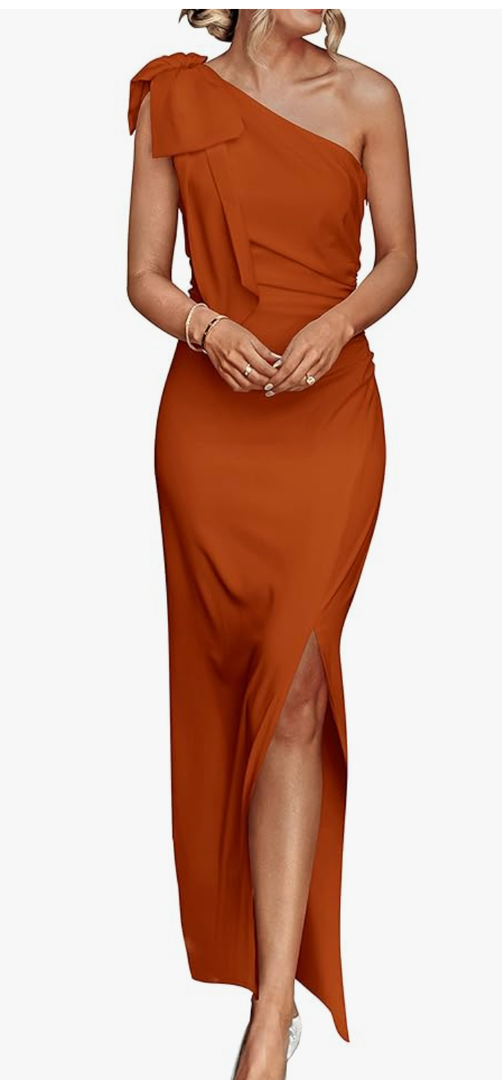 PRETTYGARDEN Summer One Shoulder Long Formal Women's Dress Sleeveless Ruched Bodycon Wedding Guest Slit Maxi Dresses, Size Large