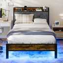 Twin Bed Frame with Smart LED Lights, Storage Headboard and USB Charging Station, Metal Platform Bed Easy Assembly, Noise Free, No Box Spring Needed