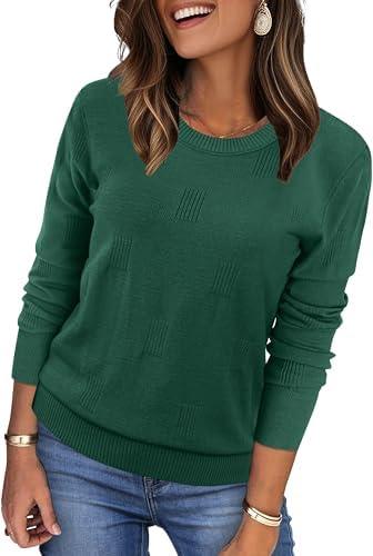 WIHOLL Women 2025 Fashion Pullover Sweater Crew Neck Long Sleeve Shirts Blouse Knit Casual Cozy Clouds Top, Size Large