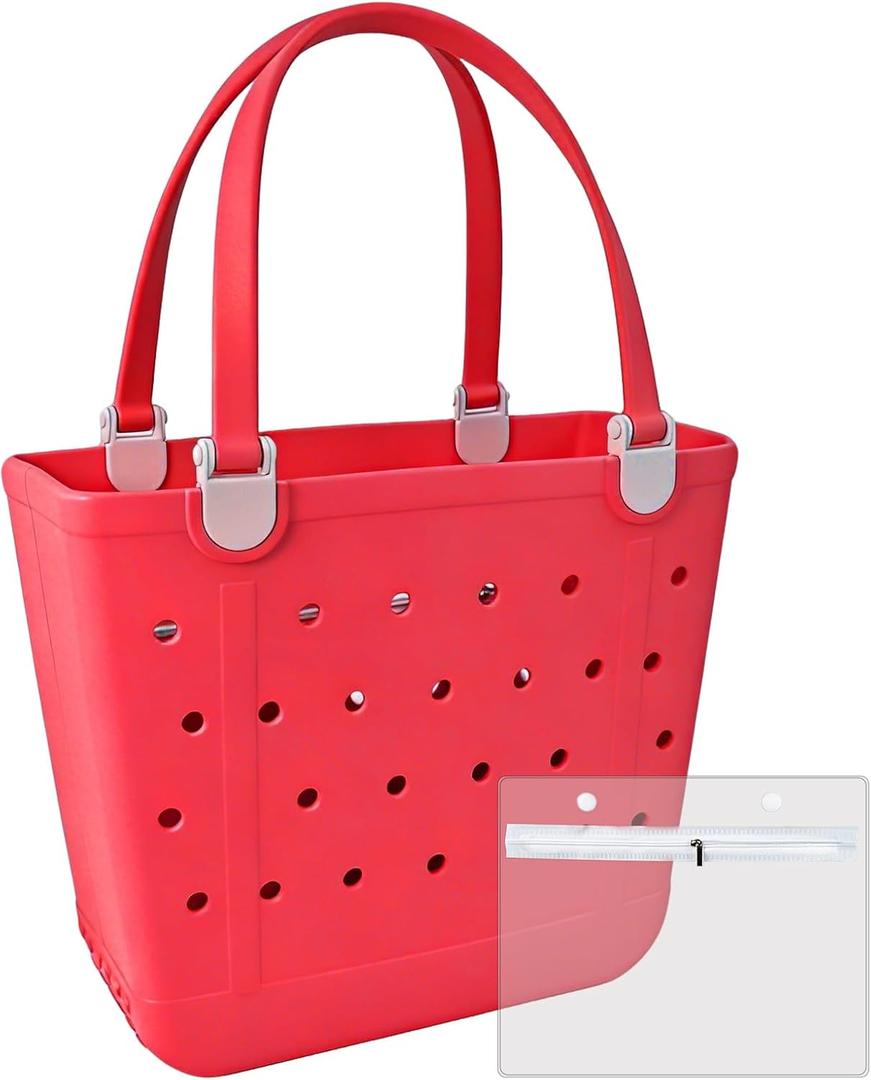 Juyeesm Medium Beach Bag, Waterproof Rubber Beach Bag, Washable Open Tote Bag Durable Tote Travel Bags for Outdoor Sport
