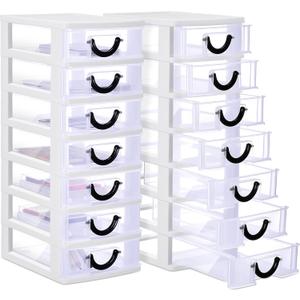 Thyle 2 Pcs Plastic Drawers Organizer Mini Organizer Stackable Plastic Clear Drawer Storage Box Containers Storage Units for Desktop Classroom Craft 6.7 x 4.9 x 13.4 inches(White)