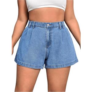 WDIRARA Women's Plus Size High Waist Pleated Wide Leg Jeans Denim Shorts with Pockets, Size: 5X-Large Plus