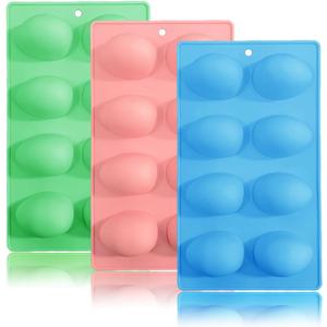 3 Pack 3D Easter Egg Silicone Molds, 8 Cavity Egg Shape Non-stick Baking Molds Tray DIY Baking Tool for Easter Chocolate Cake Dessert Muffin Mousse Pastry Handmade Soap Crayons