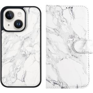 LUMARKE Designed for iPhone 15 Plus Wallet Case - Detachable Flip Folio Cover - RFID Blocking 4 Card Slots Holder - Leather Magnetic Kickstand - Protective Phone Case 6.7", Grey Marble