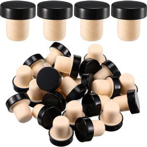 Yookeer T-shaped Stopper Cork Wine Bottle Stoppers Reusable Wine Sealing Plug for Beer Bottles DIY Craft(Black,24 Pieces)