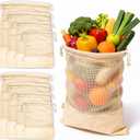 LEAFICO Reusable Produce Bags 100% Cotton Mesh & Solid Hybrid (Mixed Sizes 8 Pcs S/M/L/XL) Multi-Use Grocery & Storage Bags for Fruit, Vegetables, Toys, Clothes, Travel Washable, Zero Waste