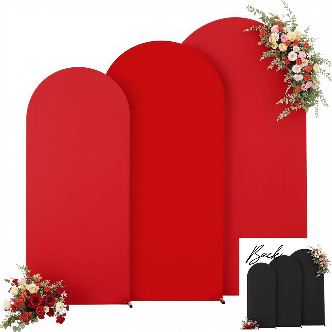 Black and Red Arch Backdrop Cover 7.2FT 6.6FT 6FT Arch Covers Stretchy Backdrop Set of 3, Wedding Arch Cover Spandex Fitted Double-Color Fabric Arch Covers for Party Baby Shower Birthday Decoration