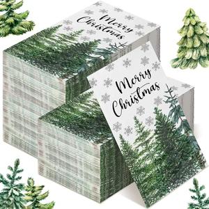 Jetec 200 Count Christmas Guest Napkins Christmas Tree Disposable Paper Hand Towels for Bathroom Woodland Decorative Holiday Winter Xmas Party Cocktail Table Dinner Lunch Kitchen Bathroom Decorations