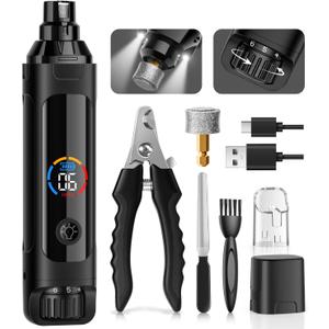 Dog Nail Grinder, 6-Speed Quiet Electric Dog Nail Trimmers, Dog Nail Clippers with File for Small Medium Large Dogs, Cats, Rechargeable Pet Paw Grooming Supplies Kit, 2 Grinding Wheels (Black)