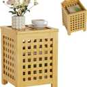 Bamboo End Table with Removable Cushion and Hidden Storage, 2-in-1 Ottoman Side Table with Breathable Grid Design for Small Space, Living Room, Bedroom, Balcony, Entryway