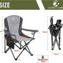 ALPHA CAMP Oversized Camping Folding Chair - Heavy Duty Steel Frame Support 350 LBS, Collapsible Padded Arm With Cup Holder, Quad Lumbar Back, Portable for Outdoor/Indoor (Black Grey)