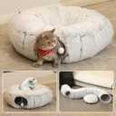 Warmer Plush Cat Play Tunnel With Bed for Indoor Cats - Soft Tubular Playground Toys, Collapsible Multifunctional for Small Medium Large Cats and Puppies (Grey)