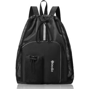 Hoedia Mesh Swim Bag Drawstring Backpack Beach Backpack for Swimming, Pool, Gym, and Workout Gear (Black)