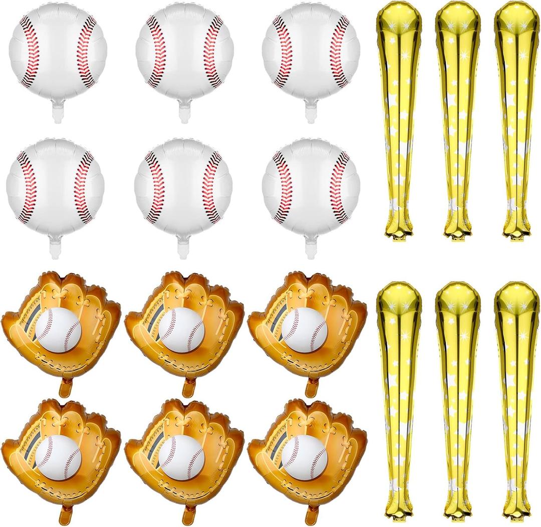Skylety 18 Pieces 18 Inch Baseball Balloons Baseball Foil Balloons 20 Inch Glove Jumbo 30 Inches Bat for Birthday Sports Theme Party Decoration Photo Props Supplies