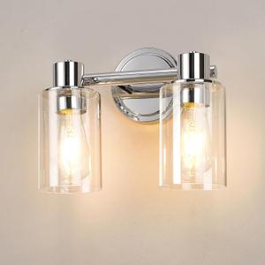 2 Light Bathroom Wall Sconce Light Fixtures with Clear Glass Bathroom Wall Lights Over Mirror Vanity Lights Chrome with E26 Base (2 Lights), Bulbs Are Not Included 