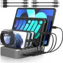 MSTJRY 90W 6-Port USB C Fast Charging Station for Multiple Devices, Multi PD Charger Station for iPhone iPad Tablet Phone, Charging Dock Organizer with Adjustable Dividers for Home Office Classroom (gun)