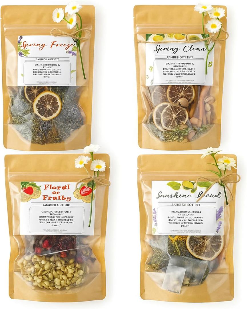 Siifert 4 Set Spring Clean Potpourri Bags Stovetop Simmering Mix Potpourri Instruction and Sticker Floral Fruity Cinnamon Natural Air Freshener Sachet for Party Craft DIY Gift Housewarming Hostess