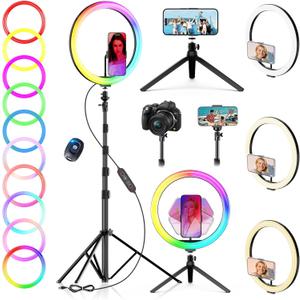 12" Selfie Ring Light with 73" Extendable Tripod Stand: PEYOU Desk Selfie Lights 38 Color Modes, Upgrade 3 in 1 Dimmable Adjustable Speed Ring Light for Makeup/TIK Tok/YouTube