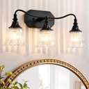 LmnLvn Bathroom Vanity Black Vintage Light Fixture, 3 Lights Bathroom Lighting Matte Antique Brass Finish with Crystal Glass Shade, Black Vintage Vanity Light for Bathrooms