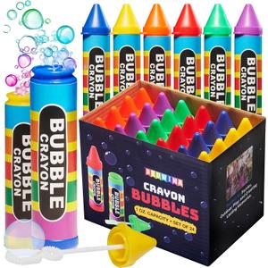 Mini Crayon Bubbles for Kids - (Pack of 24) Bulk 1 Fl Oz Bottles w/Wands - Crayon Shape Bubbles in Bright Colors - Non-Toxic Party Favor Toys, Goodie Bags for Spring & Summer