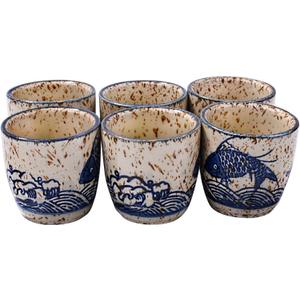 Porcelain Sake Cups of 6, Set of Cups for Japanese Wine Sake (yl)