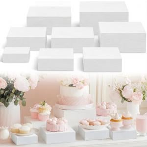 Barydat 8 Pcs Small 8.7" Wood Risers Display Stands Rustic Square Cupcake Stand Food Risers Stackable Display Box for Buffet Table Dessert Food Birthday Wedding Party (White)