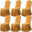 Dimatic Dining Room Chair Covers Set of 6, Stretch Parsons Slipcovers with Skirt Super Fit Spandex Chair Seat Protector Cover for Dining Room, Hotel, Ceremony (Gold)