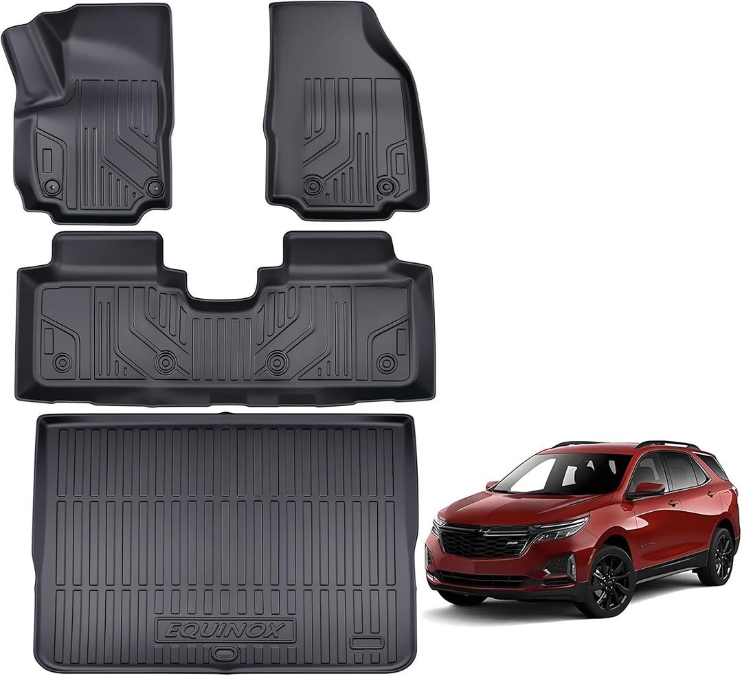 TPE Floor Mats & Cargo Liner for 2018-2024 Chevy Equinox/GMC Terrain All-Weather Protection | Full Coverage | Odorless Car Mats & Trunk Tray Custom Fit Set Accessories - Black
