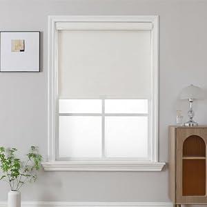 Joydeco Natural Woven Roller Shades for Indoor Windows, Cordless Blackout Blinds with Curved Valance, Thermal Insulated UV Protection Privacy Window Shades for Home and Office (Cream, 30" W x 72" H)