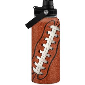 Football Water Bottle - 32oz Insulated Stainless Steel Sports Bottles - Gifts for Men Football Lovers Fan Players