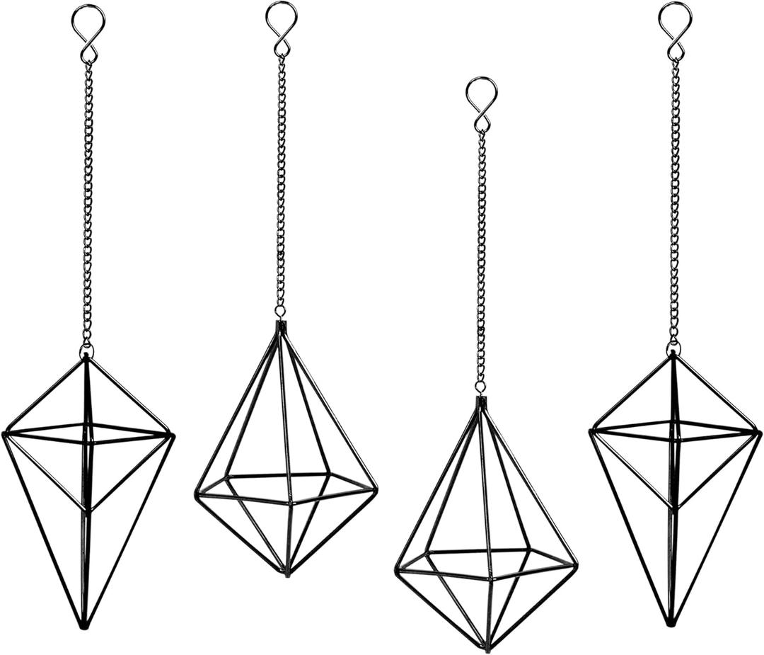 Hanging Air Plants Holders Black Airplants Plant Hanger Metal Geometric Inoor Planter Holder Air Ferns Display Rack with Chain 4Pcs