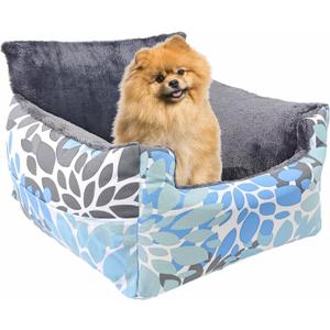 Dog Car Seats for Small Dogs Pet Booster Seat Washable Puppy Car Seat with Safety Leash and Storage Pockets Up to 25lbs, Light Blue and Grey (21.7*19.7*14.57")