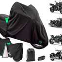 XYZCTEM Premium Motorcycle Cover Waterproof All Weather Weatherproof UV Sun Protection Snow Dust Storm High Heat Resistant Durable Lock-Holes & Side Zip & Storage Bag Fits up to 87" Motors (Black/Green)