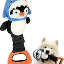 Squeaky Penguin Dog Toys with Tug Handle, Plush Shark Dog Chew Toys for Teething, Interactive Squeaky Toys to Keep Them Busy, Tug of War Puppy Toys for Small, Medium, Large Breeds
