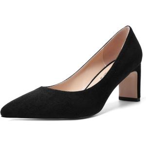 MOVINSTEPS Womens Slip On Party Suede Pointed Toe Sexy Block Mid Heel Pumps Shoes 2.5 Inch (Black)