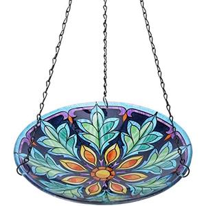 MUMTOP Hanging Bird Bath - Bird Baths for Outdoors, 11 Inch Glass Bird Bath Bowl Outdoor Bird Feeders for Garden Yard and Patio Decor