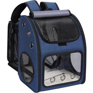 Expandable Pet Carrier Backpack for Cats, Dogs and Small Animals, Portable Pet Travel Carrier, Super Ventilated Design, Airline Approved, Ideal for Traveling/Hiking/Camping, Blue