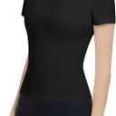 Womens Fitted Crew Neck T-Shirt Stretchy Cotton Y2K Short Sleeve Tees for Workout Basic Tees Going Out Tops Black (S)