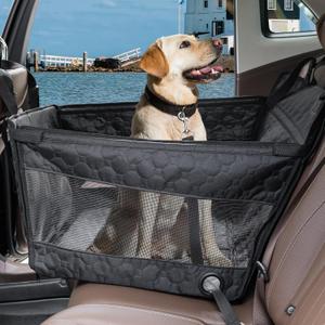 Dog Car Seat for Large Medium Dogs, Dog Car Seat Cover for Back Seat, Foldable Pet CarSeat with Safety Belt, Waterproof Fabric & Breathable Mesh, Back Seat Cover for Dogs Under 40lbs (Large, Black)