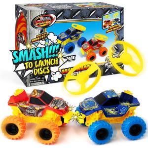 Team Power Monster Truck Toys Drone Warrior, Disc-Launching 2-Pack 5.2" Battle Trucks with Pull-Back Motors, Age 3, 4-7 and Above for Boys & Girls