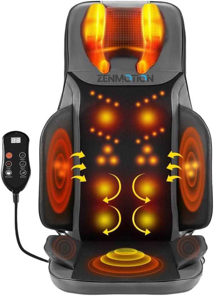 Full Back Massager with Heat-Shiatsu Massage Chair Pad - 12-Point Shiatsu Back Massager for Chair with Height Adjustable Neck Massaging - Home Office Travel Kneading Massage Pads for Chairs