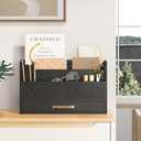 Bamboo Desk Organizer Mail Holder Countertop Wood Desk Drawer Tabletop Storage Organization Box Pen Holder Letter Sorter Makeup Organizer for School Home Office Supplies (All Black) (All Black)
